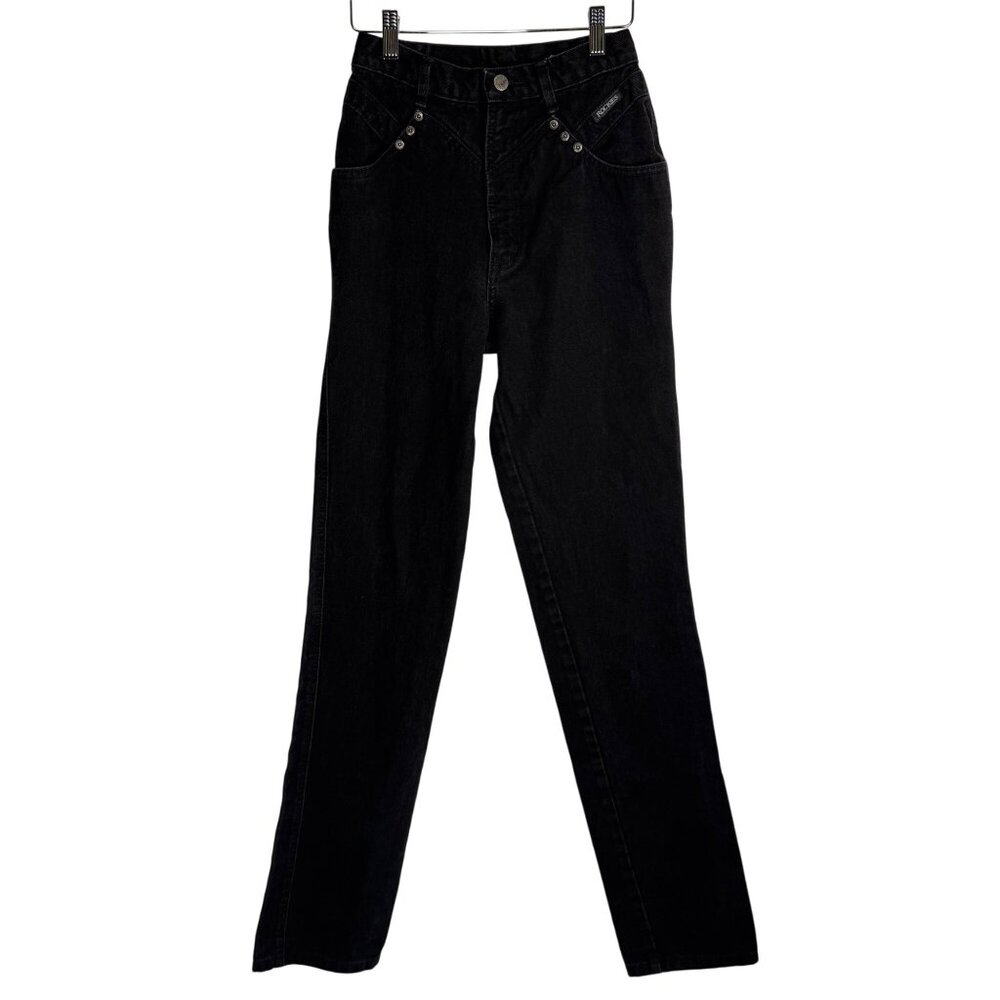 Vtg Rockies Jeans Womens 27/5 Black High Waist Tapered Cotton Bareback USA Made